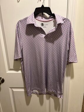 Athletic Short-Sleeve Golf Polo in White with Red Micro Print